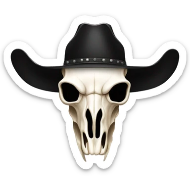 Longhorn cow skull black cowboy hat sticker