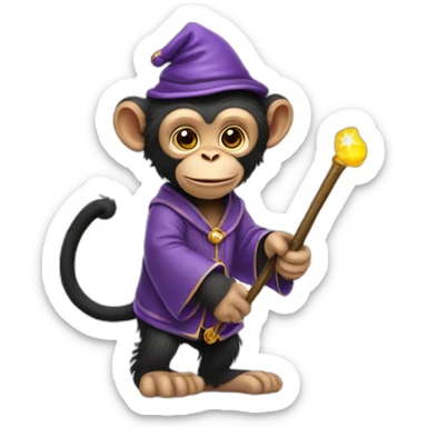 Wizard chimpanzee with wand sticker