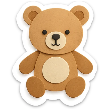 light brown teddy bear, simple and cute, paper-craft style sticker