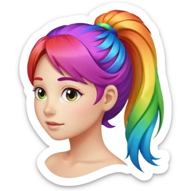 Girl with rainbow ponytail — bright gradient strands flowing sticker