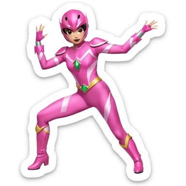 Pink Power Ranger in a dynamic, energetic dance pose sticker