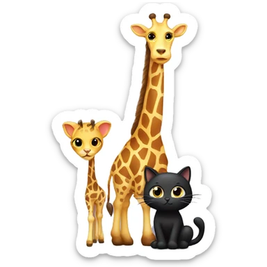 Black cat leaning onto a giraffe  sticker