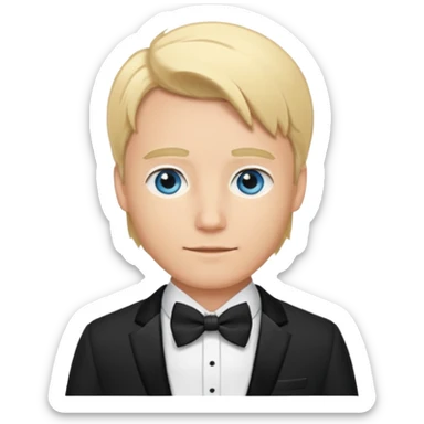 groom with blond hair and blue eyes wearing a tux sticker