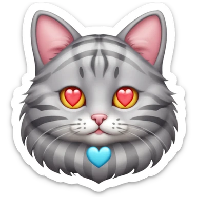 Gatito de rayas grises con corazones en los ojos sticker