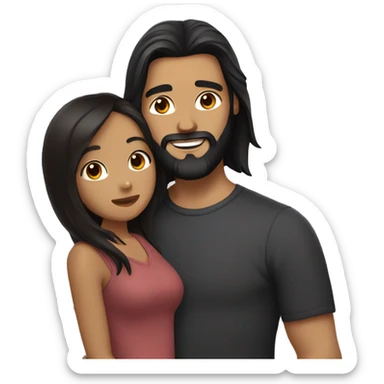 A beautiful white man with long dark brown hair and beard hugging a Filipino girl with brown skin and with long straight black hair   sticker