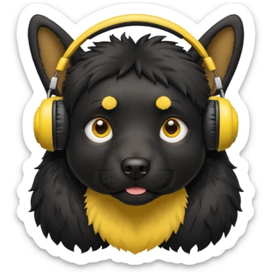 black dog wearing yellow headohones sticker