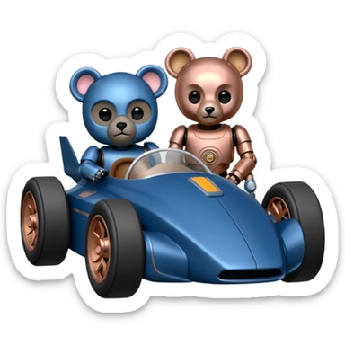  Space-weathered/Carbonized Metallic dark blue and rosegold-accented  racing car for furry-faced grey bearded evil alien scary robot teddy bear and passenger with custom aero body and rear spoiler (Star Wars style) sticker