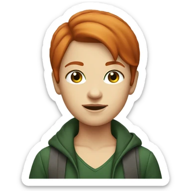 Redhead with short hair by the shoulders in layers, with dark green eyes sticker