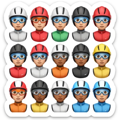 diverse horse race jockey portraits, head and shoulders only, different skin tones, different helmet colors, racing goggles, 3D cartoon, mobile game icon style, clean background, no text, no watermark
 sticker