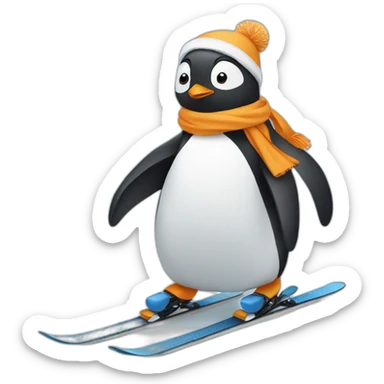 Penguin skiing sticker