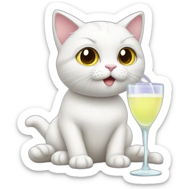 the white cat also drinks glasses sticker