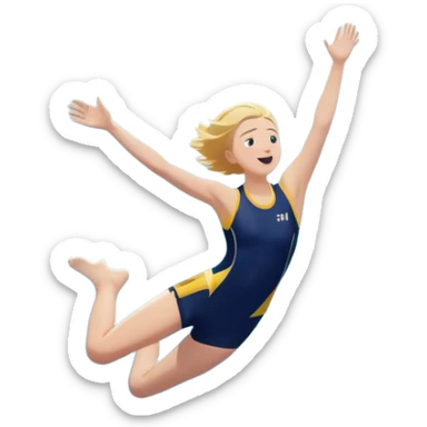 A young, inexperienced person stands at the edge of a pool named “Confidence,” mid-jump, arms open wide. Below, skilled divers are already in motion—but this person dives in with bold energy, unshaken by their lack of experience. The water sparkles,  sticker