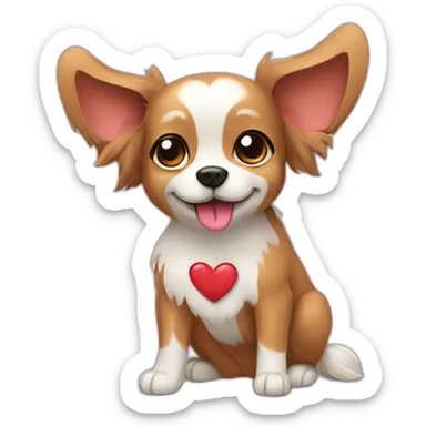 Papilion dog give a heart sticker