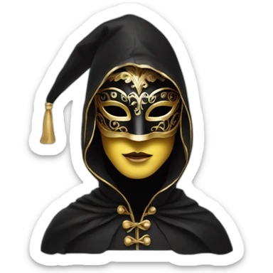 person wearing venetian mask with a black hood sticker