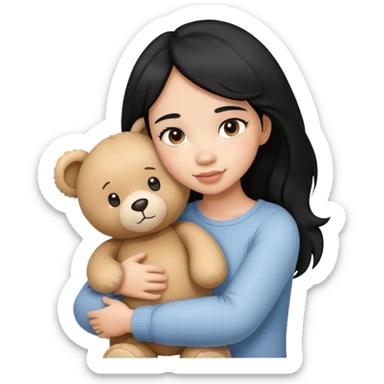 a black hair girl hugging a teddy bear sticker