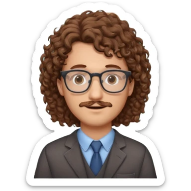 Please could you generate an emoji of a male teacher with brown curly hair and glasses stood infront of a chalkboard  sticker