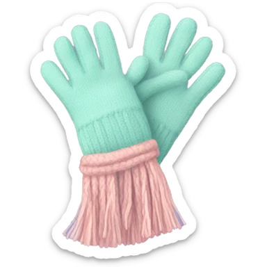 Gloves and Scarf: A matching set in pastel colors, with a cozy texture, and tassels on the ends of the scarf. sticker