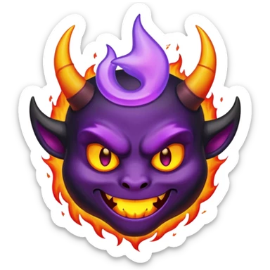 black devil horns on fire with purple halo sticker