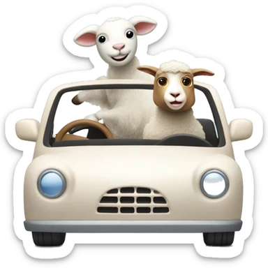 lamb driving a car with a cute goat in the passenger  sticker
