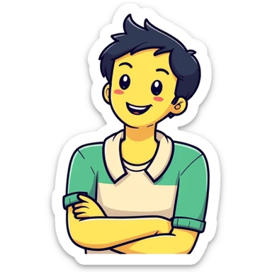 Arms crossed holding neck laughing sticker