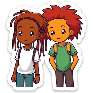 a pretty brownskin girl with read hair and a brownskin boy with dreads infront of his face  sticker