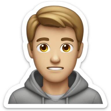 a white male with VERY VERY short brown hair is VERY ANGRY angry and wearing gray sweatshirt sticker