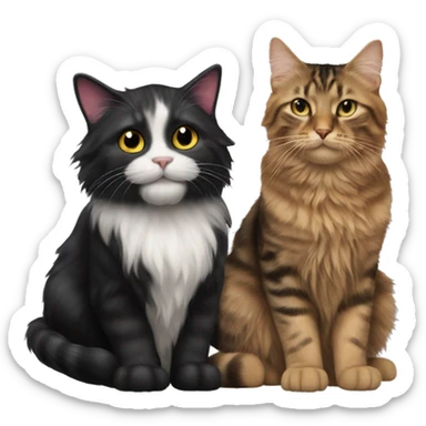 a long haired tabby cat and black cat sticker