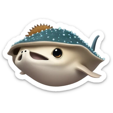 Stingray with dots on its back cuddeling with hedgehog  sticker