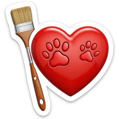 heart with a paw print and a paintbrush sticker