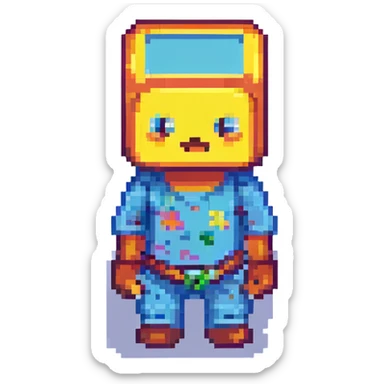 pixel art meeple, blocky and retro, limited color palette sticker
