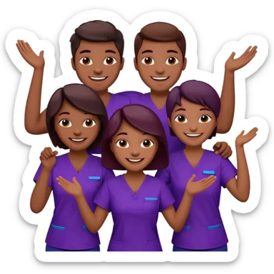 Create Happy & celebrating team faces for a hospital with a newborn saved with dress color as dark maroom-voilet sticker