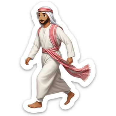 Arab man walking, traditional thobe and keffiyeh, mid-stride sticker