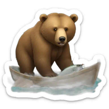 Grizzly bear with a fishing tod sticker