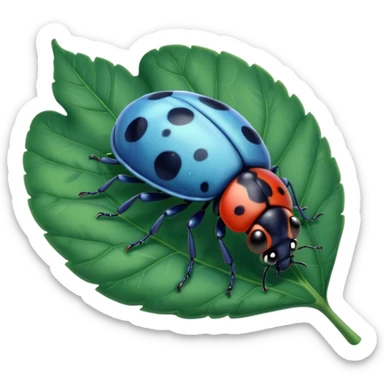 cute blue lady bug on leaf sticker