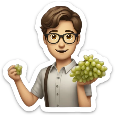 Classy short-brown-haired, bitter, bespectacled young man throwing grapes sticker