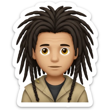 Dark-haired boy with medium-sized dreadlocks that cover part of his face sticker