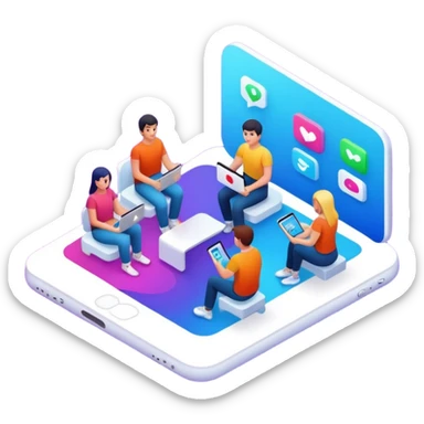 isometric, image of multi-channel experience with Teams, Mobile, Chat, Portal sticker