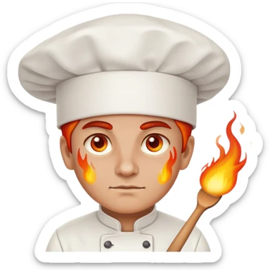chef with blazing fire eyes, wearing chef hat sticker