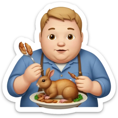 fat man eating rabbit sticker