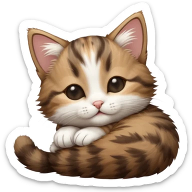 dark brown tabby and white kitten eyes closed whilst stretched out and  upside down sticker