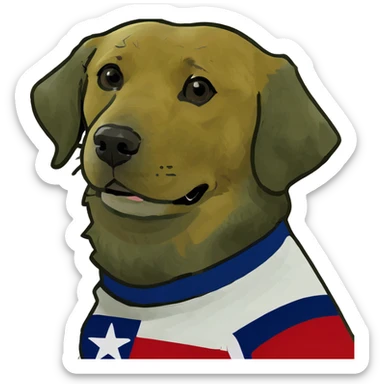 Golden retriever wearing a Texas flag shirt sticker