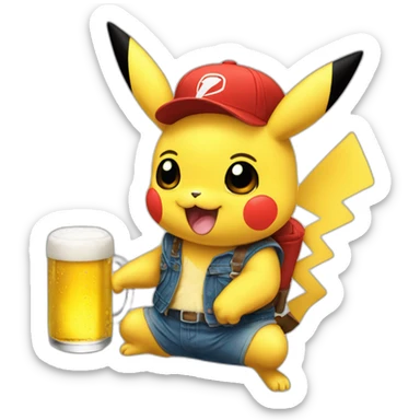 picachu boit une bière sticker