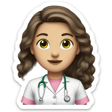 nurse with pink shirt long dark brown hair green eyes sticker