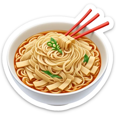 Shanxi knife-cut noodles with irregular thick strips, simplified emoji style with bold outlines and bright colors, cartoon style traditional Dao Xiao Mian sticker