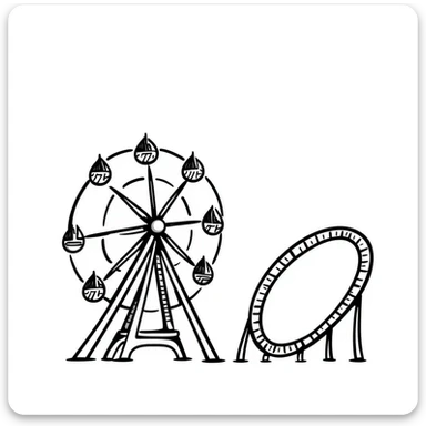 Hand-drawn amusement park with ferris wheel and roller coaster sticker