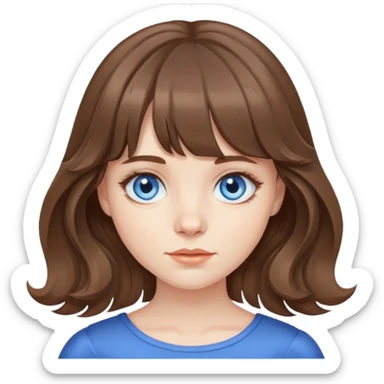A pale girl, wavy brown hair with curtain bangs, blue eyes  sticker