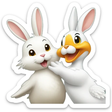 mallard duck and white rabbit giving each other a high five sticker