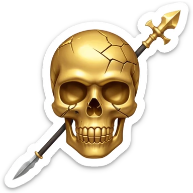 broken gold skull by a spear sticker