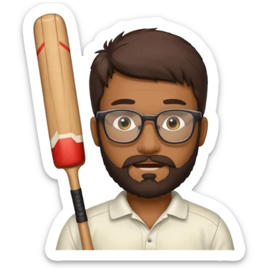 Brown Guy with beard and glasses Playing Cricket sticker