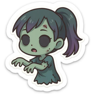 girl zombie with ponytail, purple highlights, cute and spooky sticker